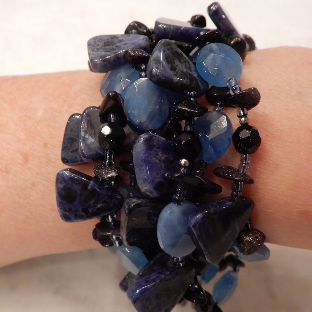 Multi-Strand Blue Agate and Silver Bracelet